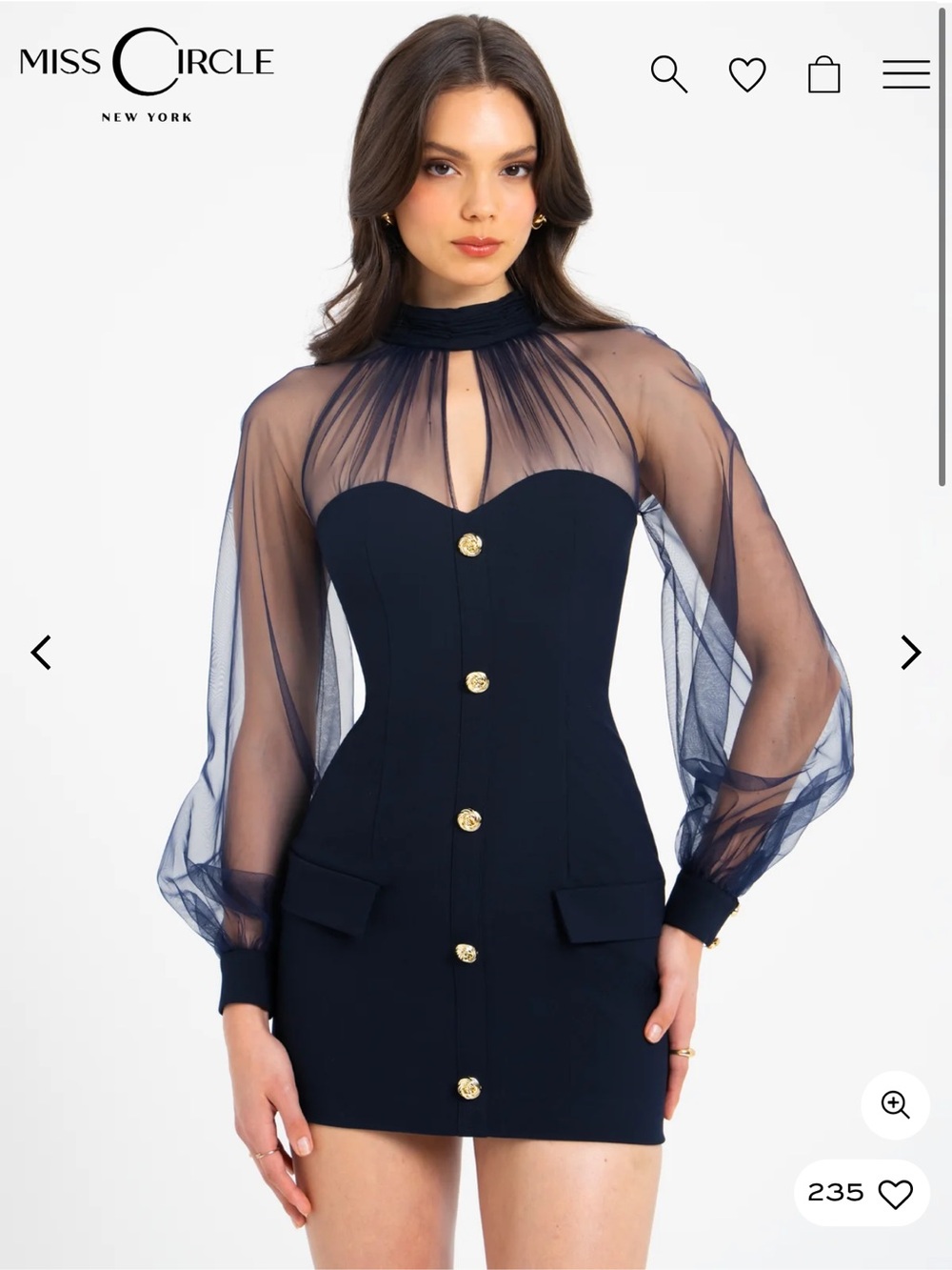 Miss Circle Tabitha Navy Blue Mesh Lantern Sleeve Mini Dress